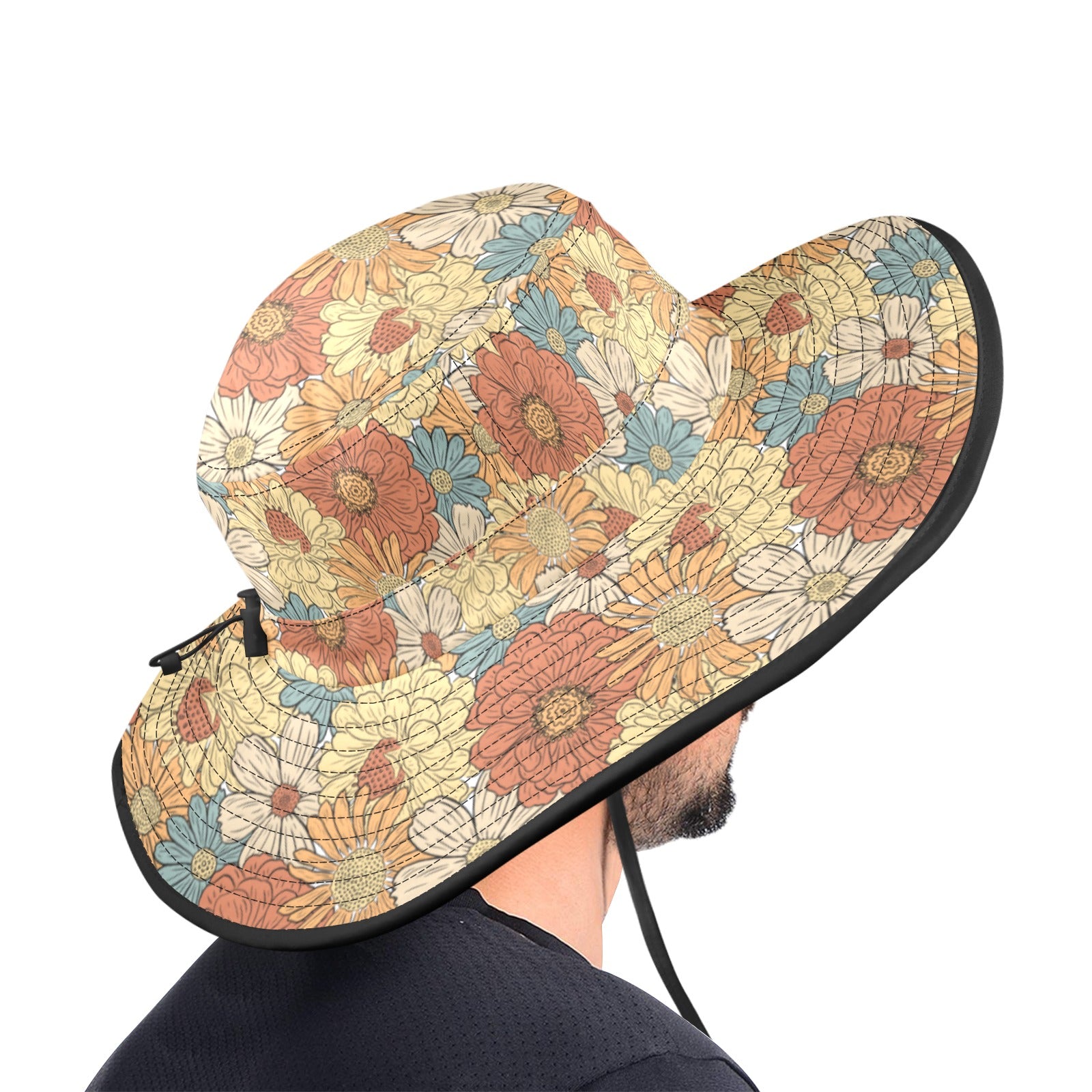 Vintage Retro Floral - Wide Brim Bucket Hat Wide Brim Bucket Hat Plants Printed Offshore Retro