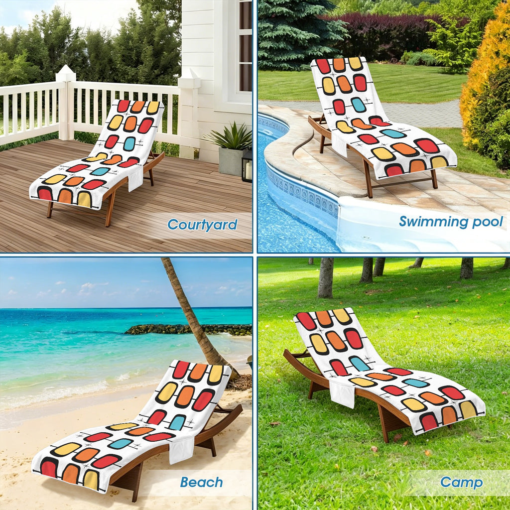 Retro Shapes Beach Chair Towel Cover with Side Pockets