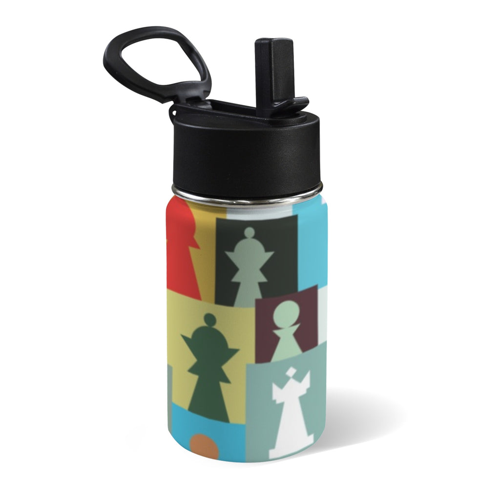 Colourful Chess 12oz Kids Water Bottle with Straw Lid