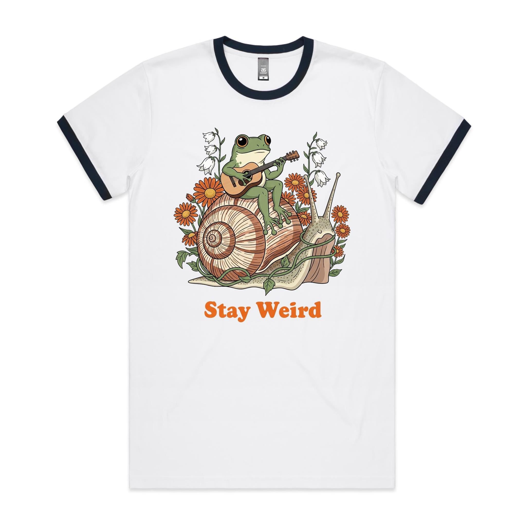 Stay Weird, Guitar Playing Frog On A Snail - AS Colour Staple Ringer Tee
