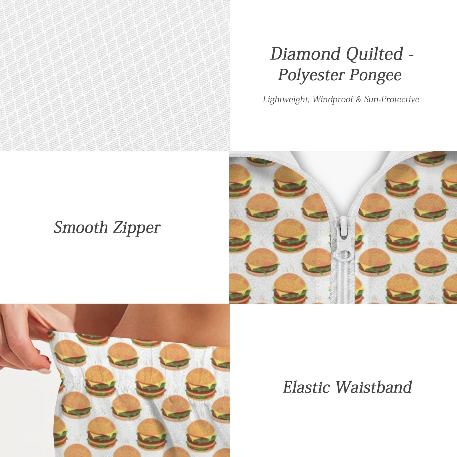 Hamburgers on White Women's Windbreaker Short Set Women's Windbreaker Short Set Food Printed Offshore