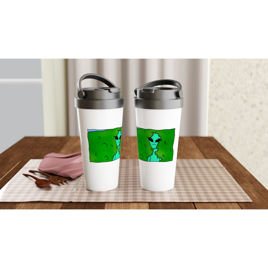 Alien Backing Into Hedge Meme - White 15oz Stainless Steel Travel Mug Travel Mug Funny Globally Fulfilled
