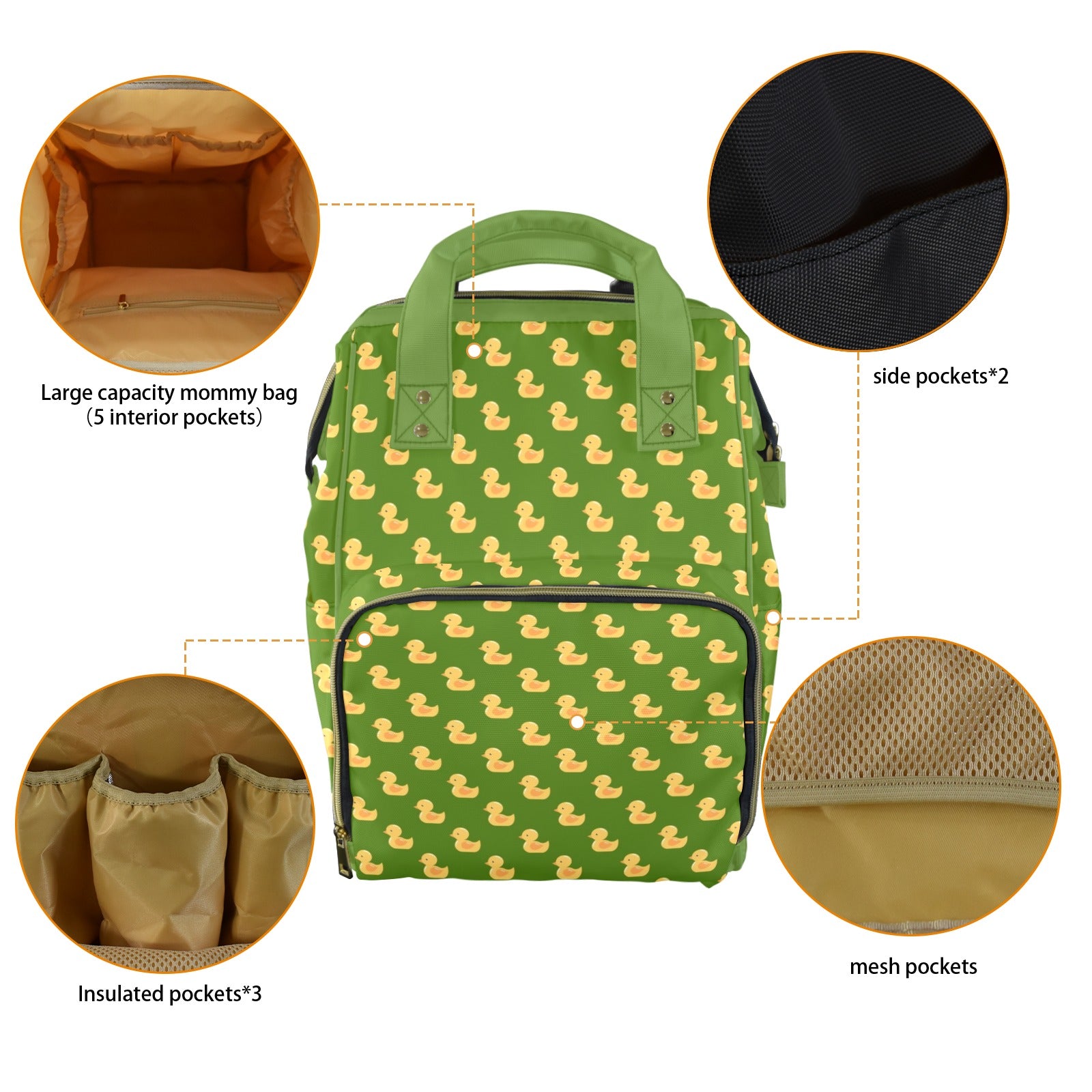 Rubber Ducks On Green Multi-Function Backpack, Nappy / Diaper Bag Multi-function Backpack, Nappy / Diaper Bag animal Printed Offshore