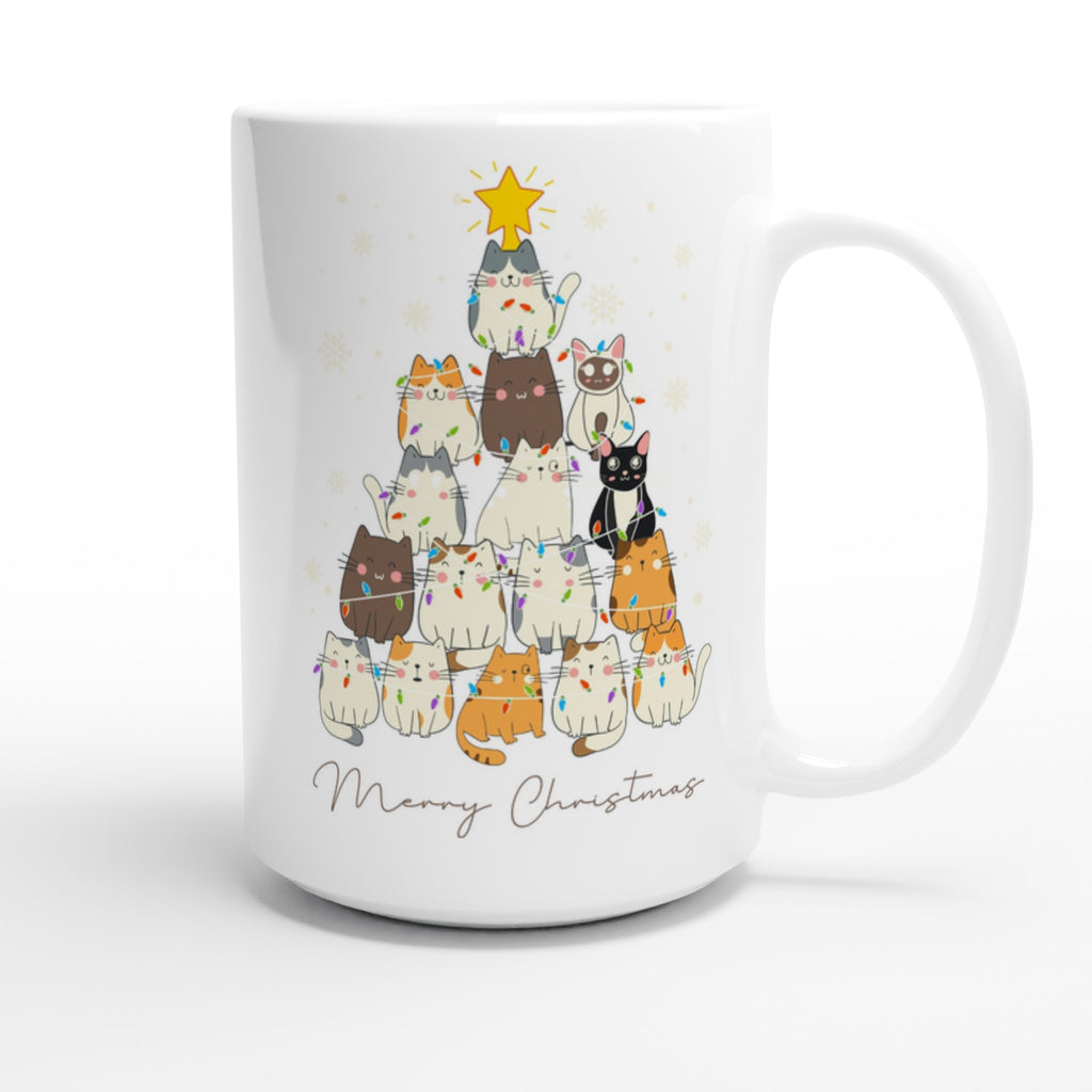 Cats Merry Christmas - White 15oz Ceramic Mug Christmas 15oz Mug Christmas Globally Fulfilled
