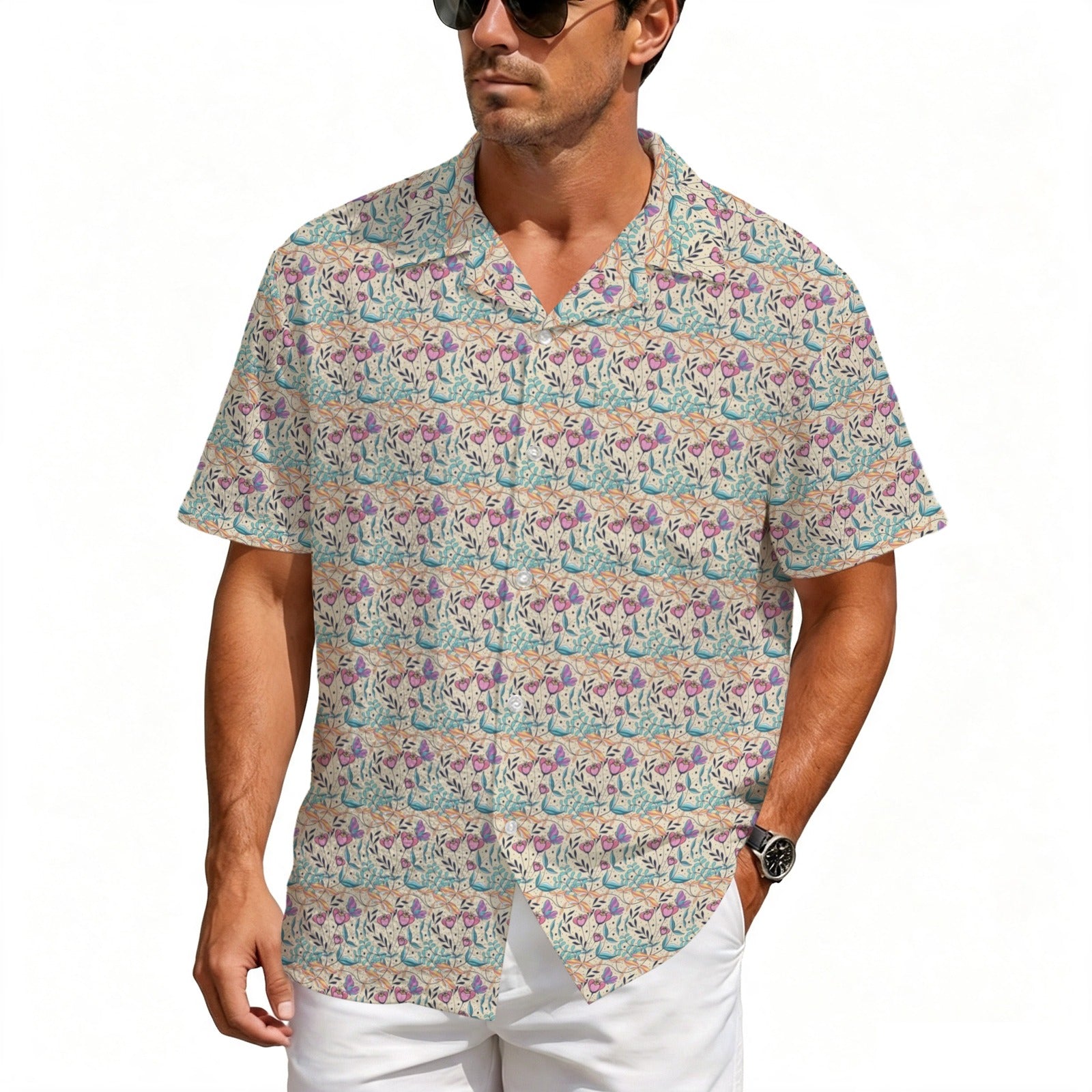 Butterfly Floral Men's Crinkle Hawaiian Shirt