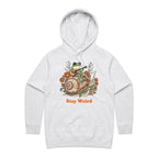 Stay Weird, Guitar Playing Frog On A Snail Women's AS Colour Hoodie White Marle Womens Hoodie animal Music Printed In Australia