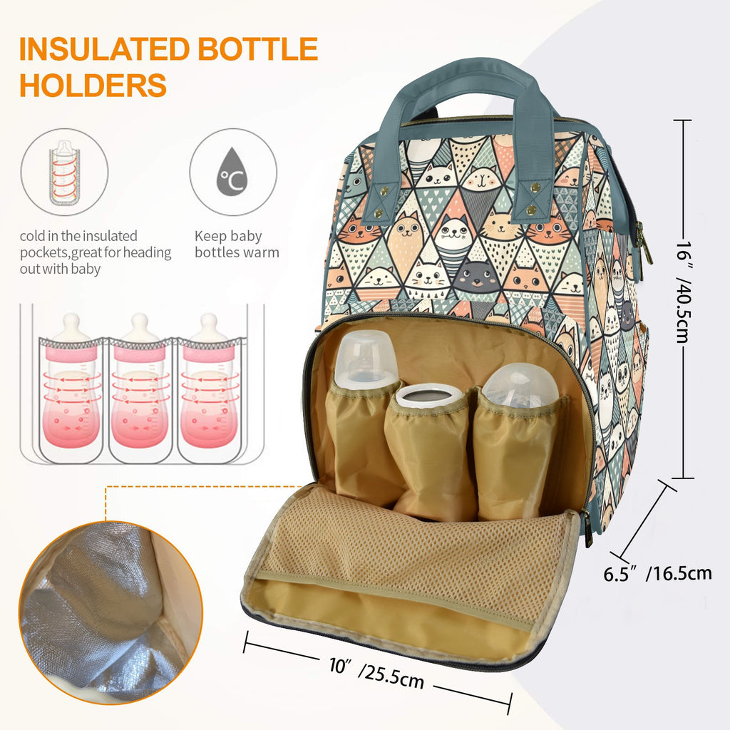 Diamond Cat Pattern - Multi-Function Backpack, Nappy / Diaper Bag