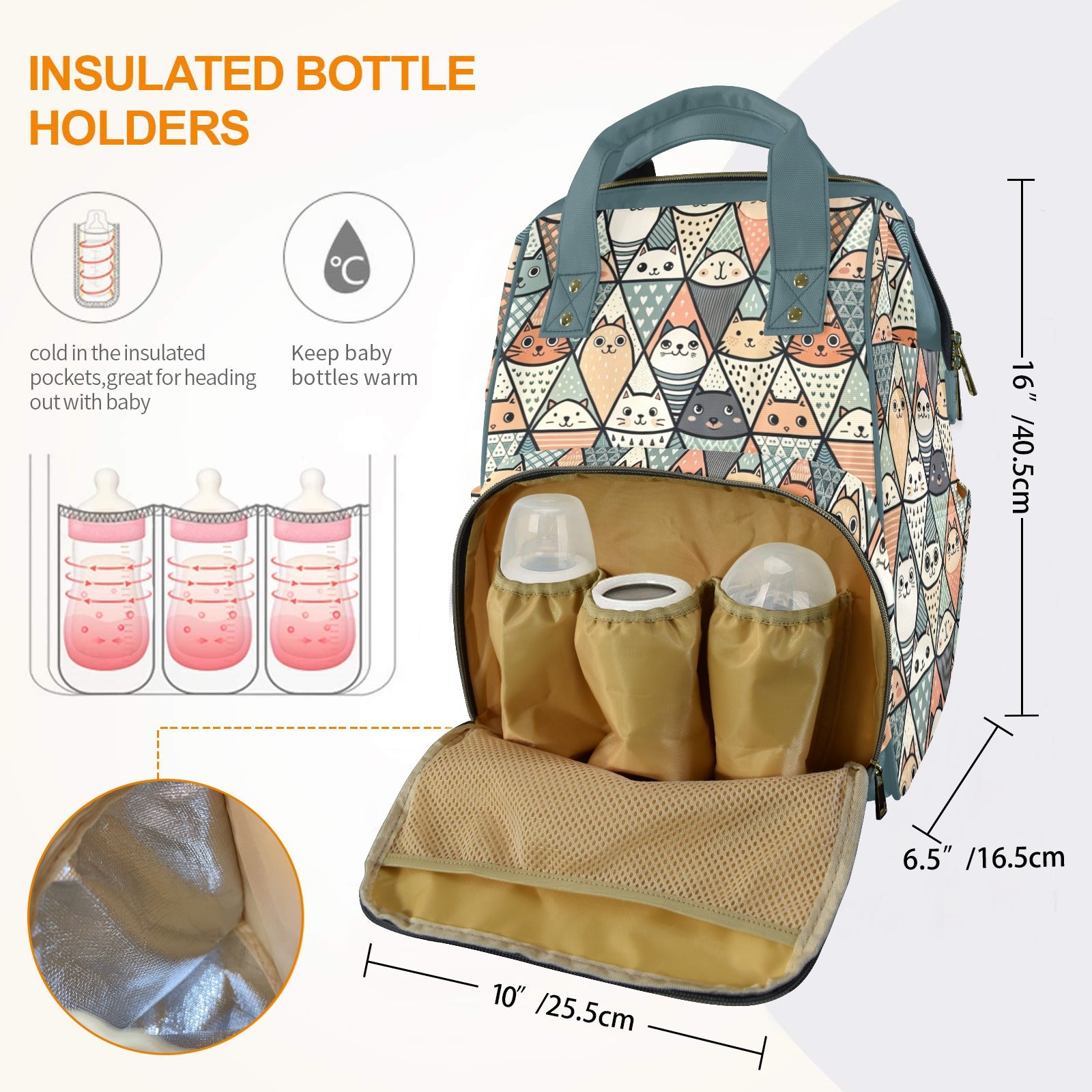 Diamond Cat Pattern - Multi-Function Backpack, Nappy / Diaper Bag