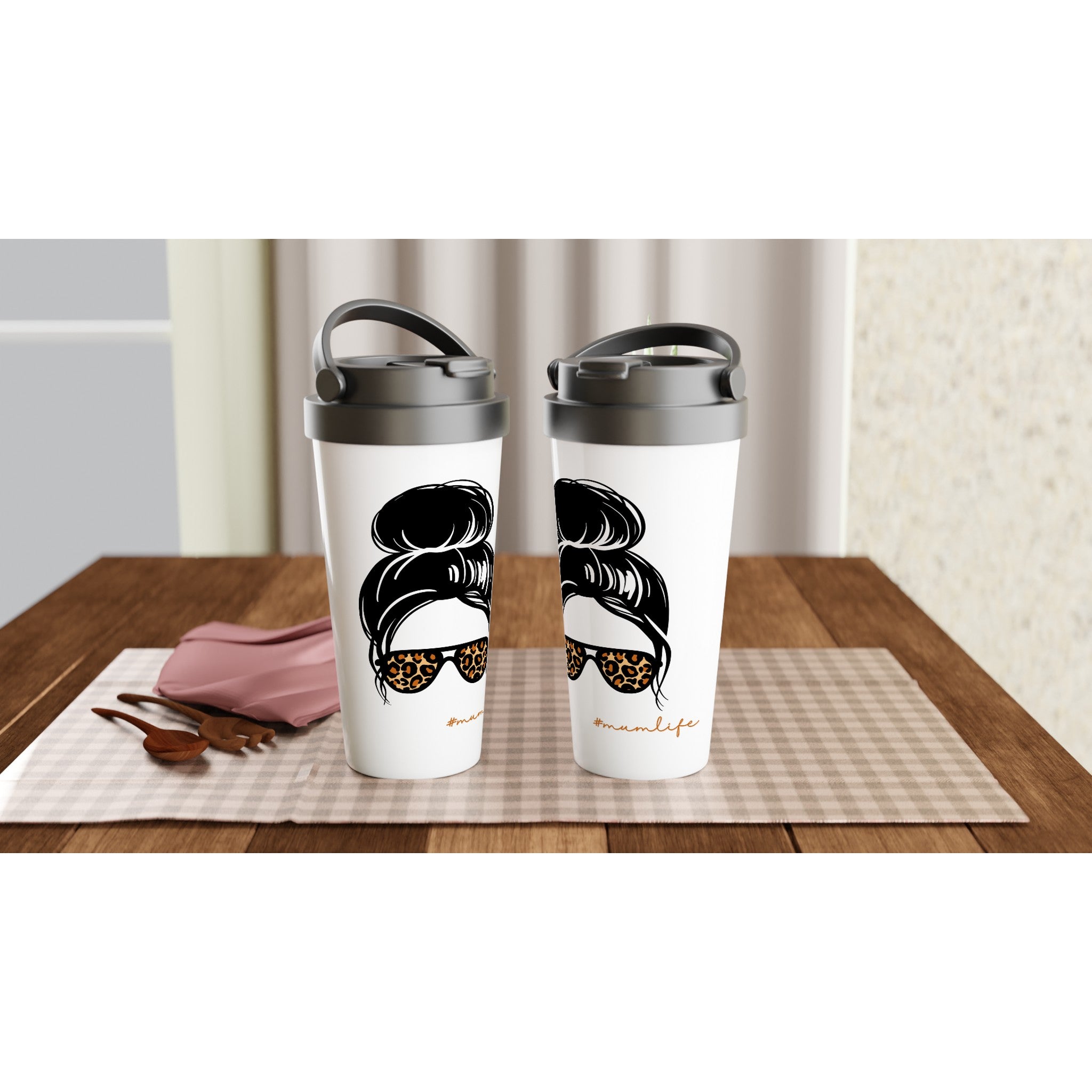 Mum Life - White 15oz Stainless Steel Travel Mug Travel Mug Globally Fulfilled Mum