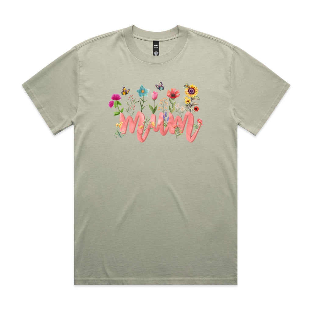 Mum, Flowers AS Colour Heavy Faded Tee Unisex Faded eucalyptus Heavy Faded T-shirt Mum Printed In Australia