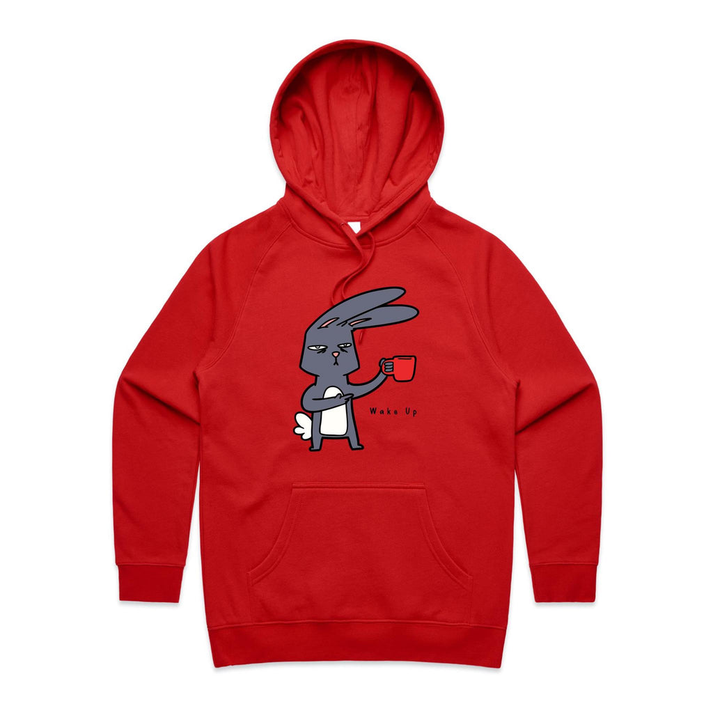 Wake Up, Coffee Rabbit - Womens Hoodie Red Womens 2XL Womens Hoodie animal Coffee Printed In Australia