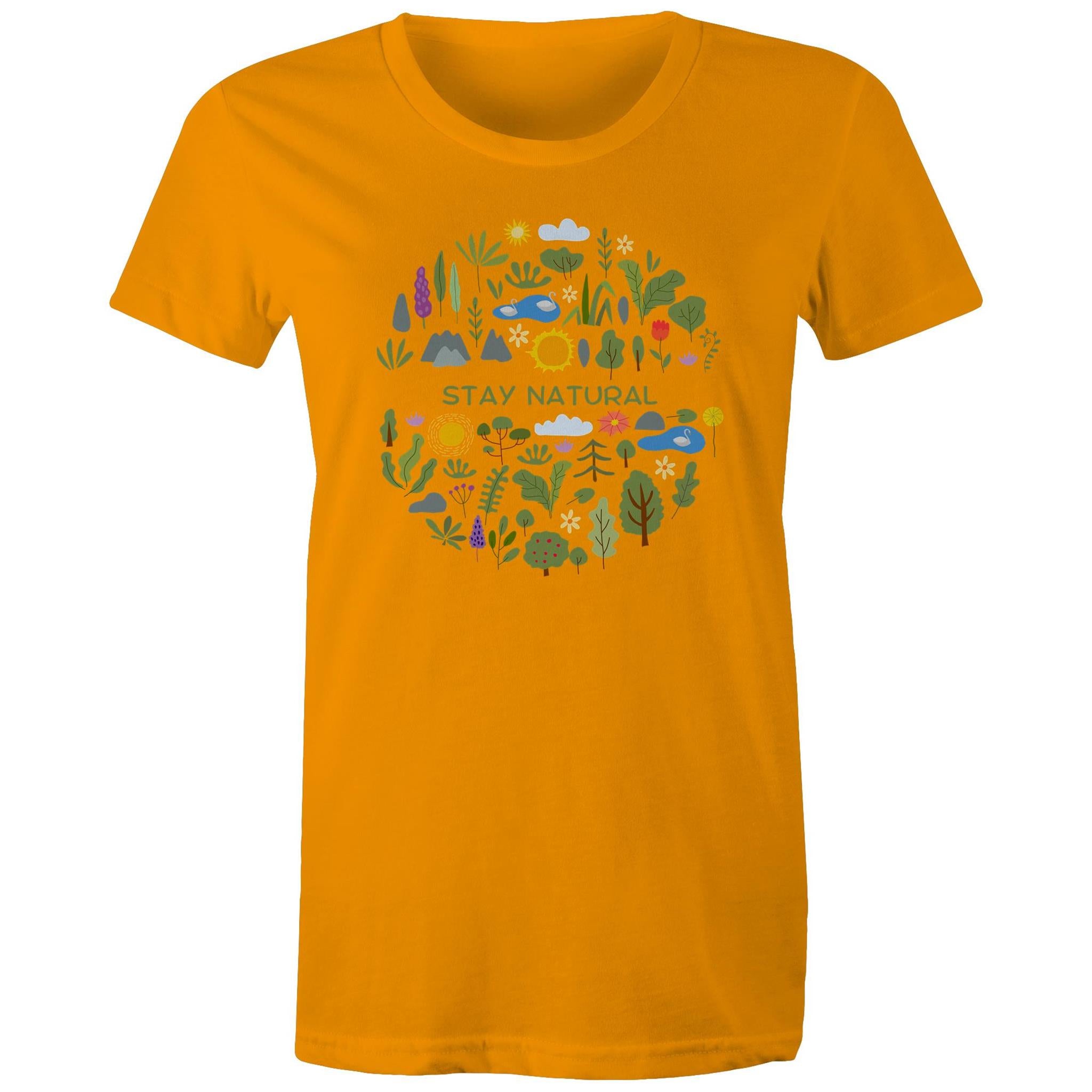 Stay Natural - Womens T-shirt Orange Womens T-shirt Plants Printed In Australia