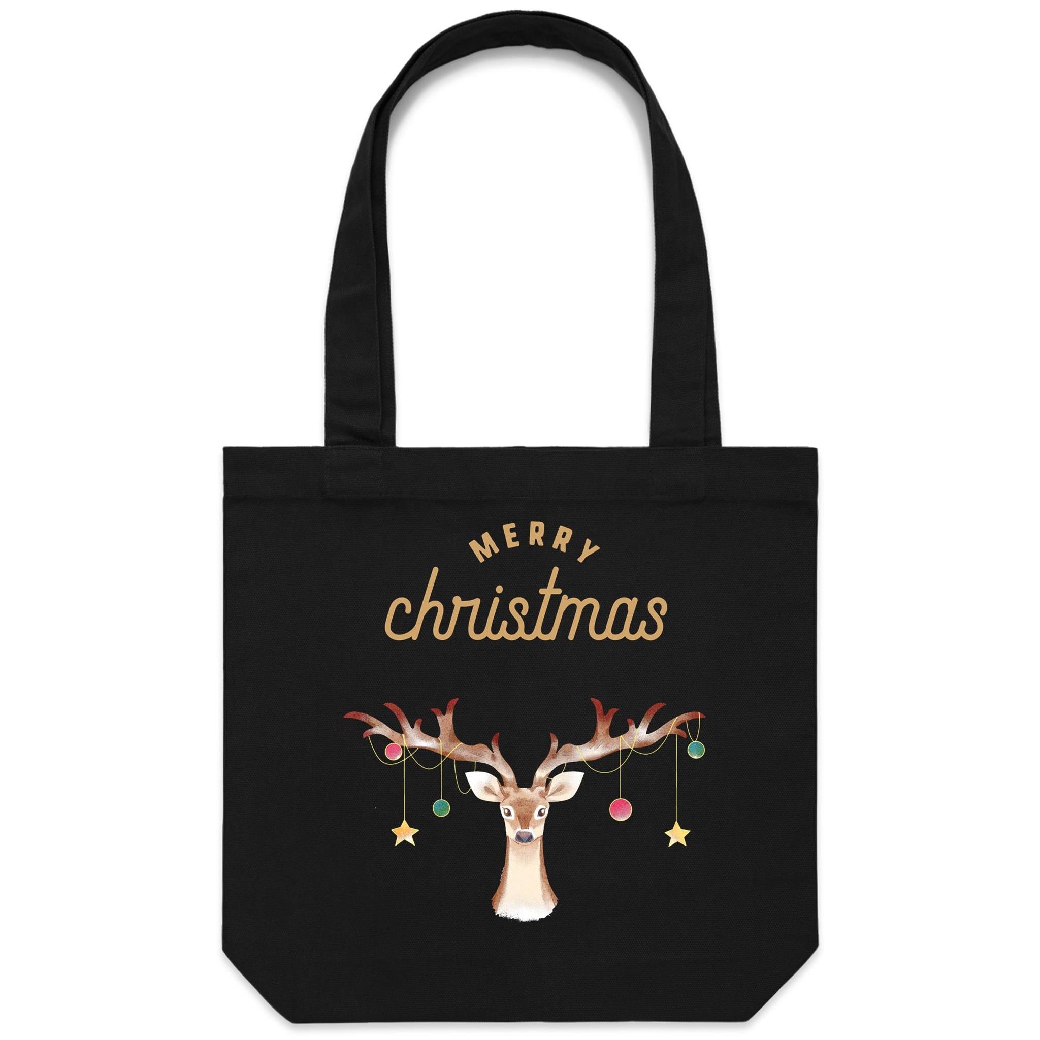 Merry Christmas, Reindeer - Canvas Tote Bag Default Title Christmas Tote Bag Christmas Printed In Australia