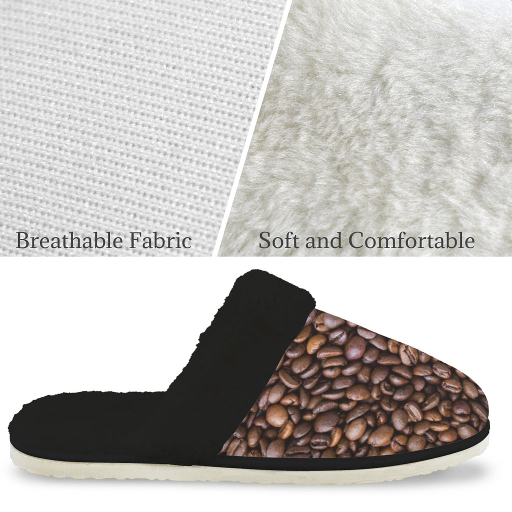 Coffee Beans Men's Fur Trim Thick-Sole Indoor Slippers Men's Fur Trimmed Slippers Coffee Printed Offshore