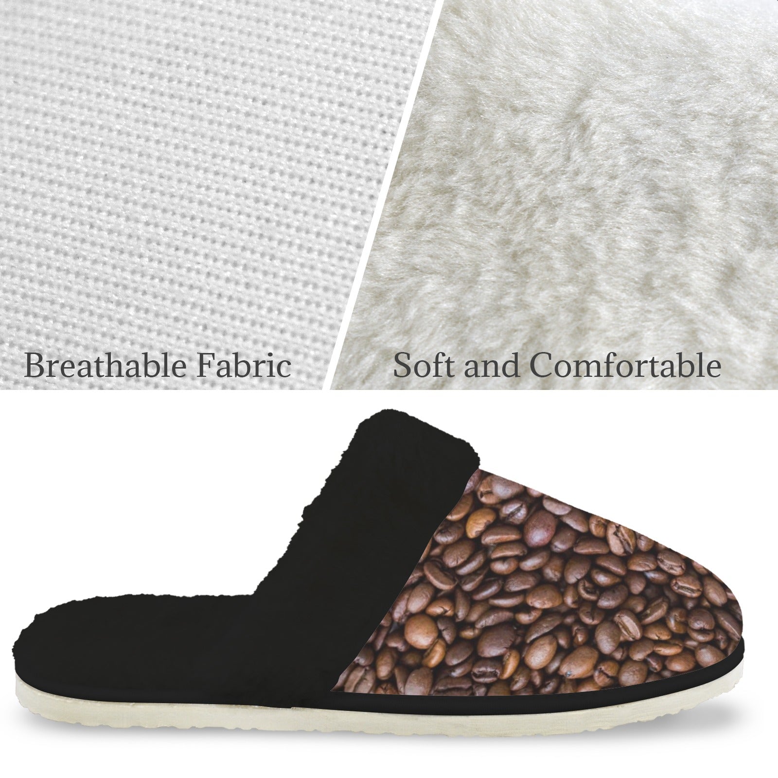 Coffee Beans - Men's Fur Trim Thick-Sole Indoor Slippers Men's Fur Trimmed Slippers Coffee Printed Offshore