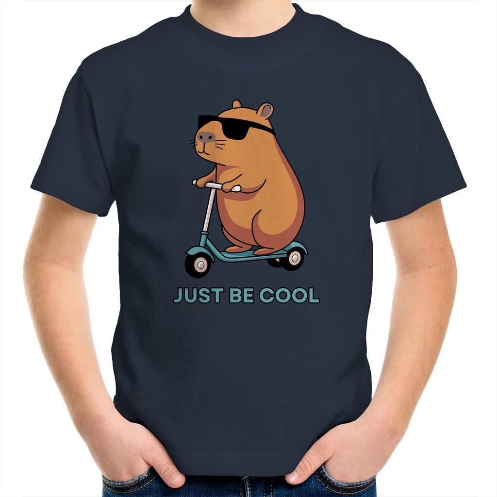 Just Be Cool, Capybara - Kids Youth T-Shirt Navy Kids Youth T-shirt animal Printed In Australia