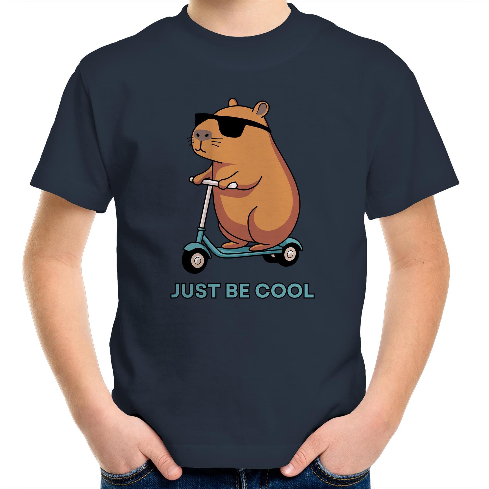 Just Be Cool, Capybara - Kids Youth T-Shirt Navy Kids Youth T-shirt animal Printed In Australia