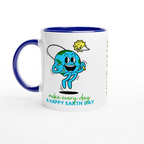 Personalised - Make Every Day A Happy Earth Day - White 11oz Ceramic Mug with Colour Inside Ceramic Blue Personalised 11oz Mug customise Environment Globally Fulfilled personalise
