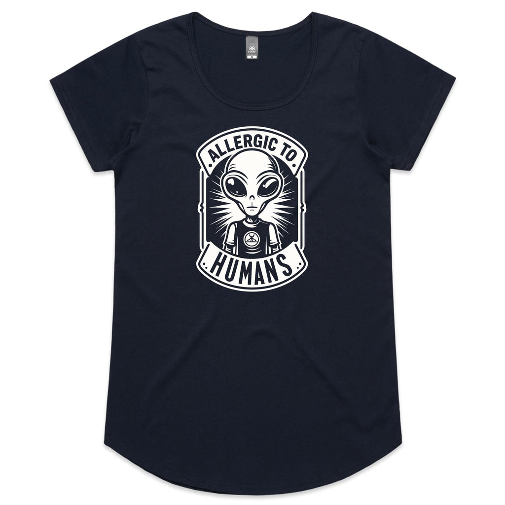 Alien, Allergic To Humans - Womens Scoop Neck T-shirt Navy Womens Scoop Neck T-shirt Printed In Australia Sci Fi