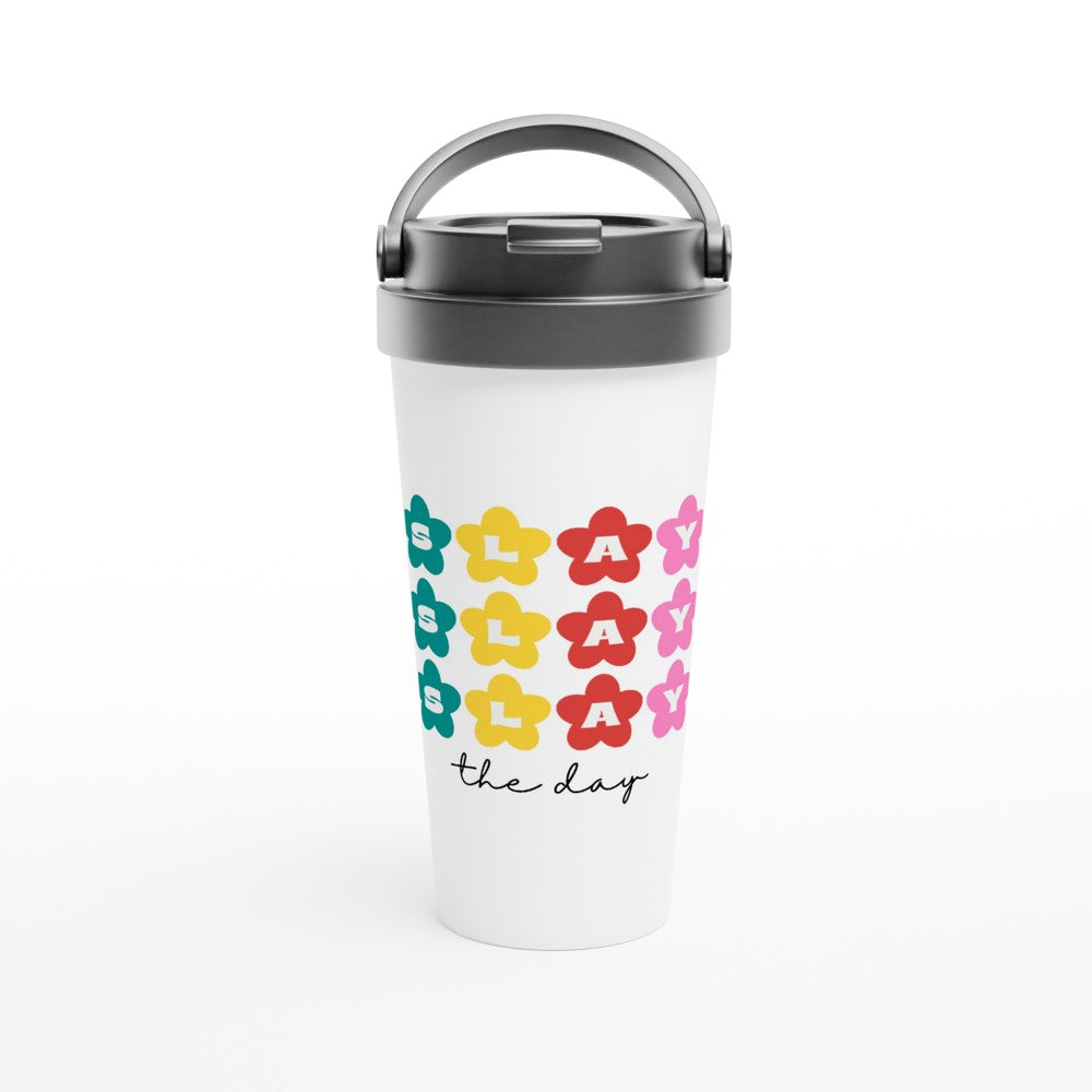 Slay The Day - White 15oz Stainless Steel Travel Mug Default Title Travel Mug Coffee Globally Fulfilled retro