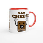Personalised - Say Cheese, Retro Camera - White 11oz Ceramic Mug with Colour Inside Personalised 11oz Mug customise Globally Fulfilled personalise Retro Tech