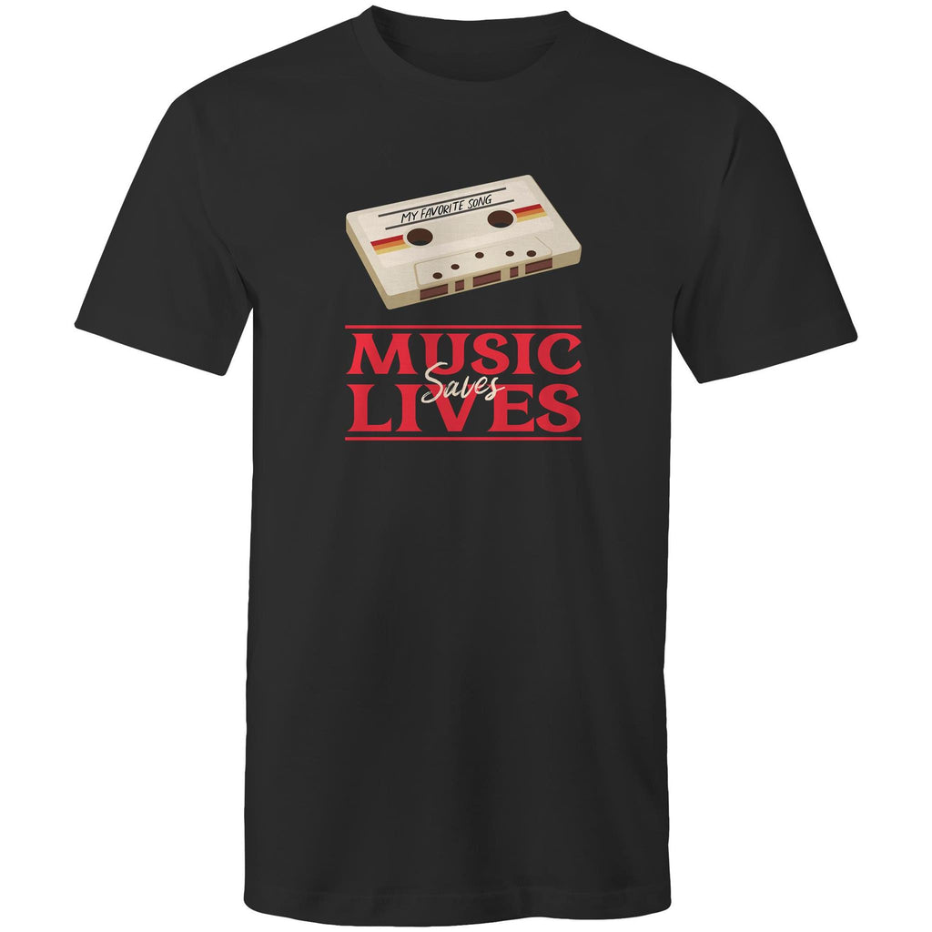 Music Saves Lives, Cassette Tape - Mens T-Shirt Black Mens T-shirt Music Printed In Australia Retro