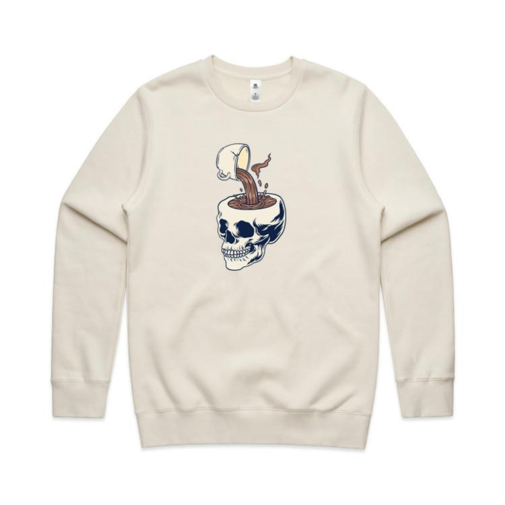 Coffee Skull - AS Colour Stencil Crew Ecru Sweatshirt Coffee Printed In Australia