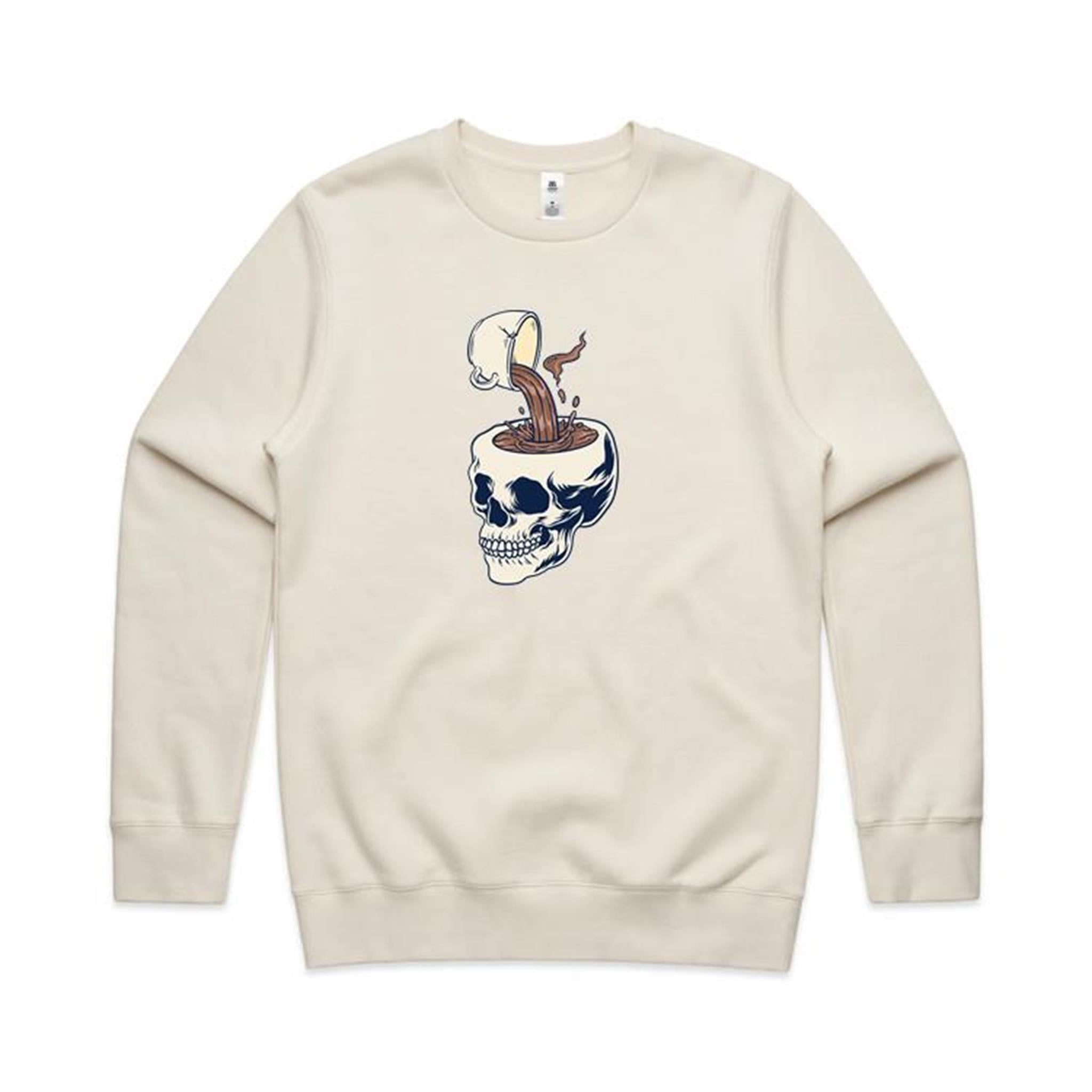 Coffee Skull - AS Colour Stencil Crew Ecru Sweatshirt Coffee Printed In Australia