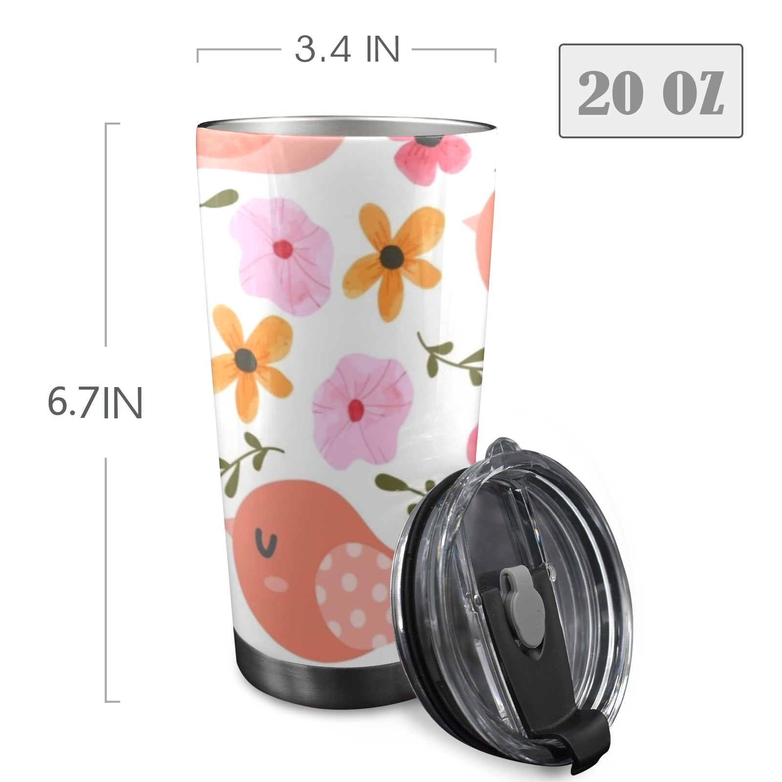 Lovely Birds - 20oz Mobile Tumbler with Lid (Black Lock) 20oz Travel Mug animal Printed Offshore