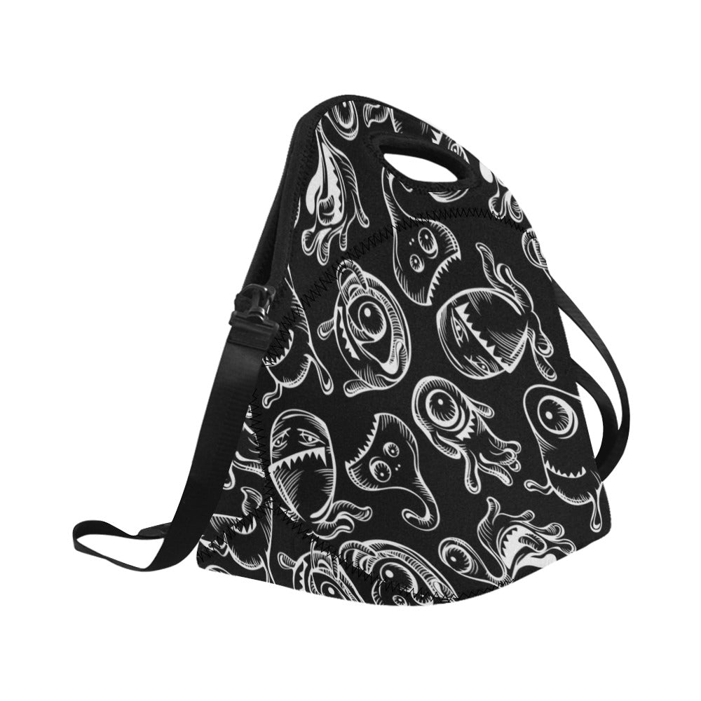 Monsters In Black And White - Neoprene Lunch Bag Neoprene Lunch Bag Printed Offshore