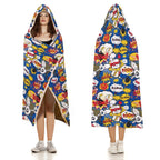 Comic Book Blue Kids Hooded Blanket 100cm x 130cm Kids Hooded Blanket comic Printed Offshore
