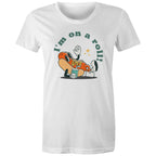 Hotdog, I'm On A Roll - Womens T-shirt White Womens T-shirt Food Printed In Australia