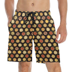 Round Pizzas On Black Men's Mid-Length Beach Shorts 5XL Men's Mid-Length Beach Shorts Food Printed Offshore