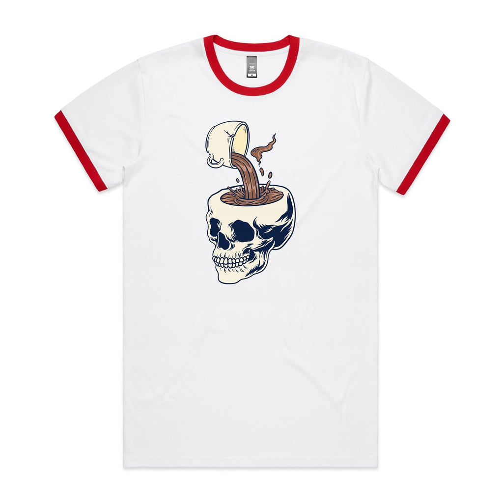 Coffee Skull - Staple Ringer Tee White Red Ringer T-Shirt Coffee Printed In Australia