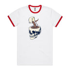 Coffee Skull - Staple Ringer Tee White Red Ringer T-Shirt Coffee Printed In Australia