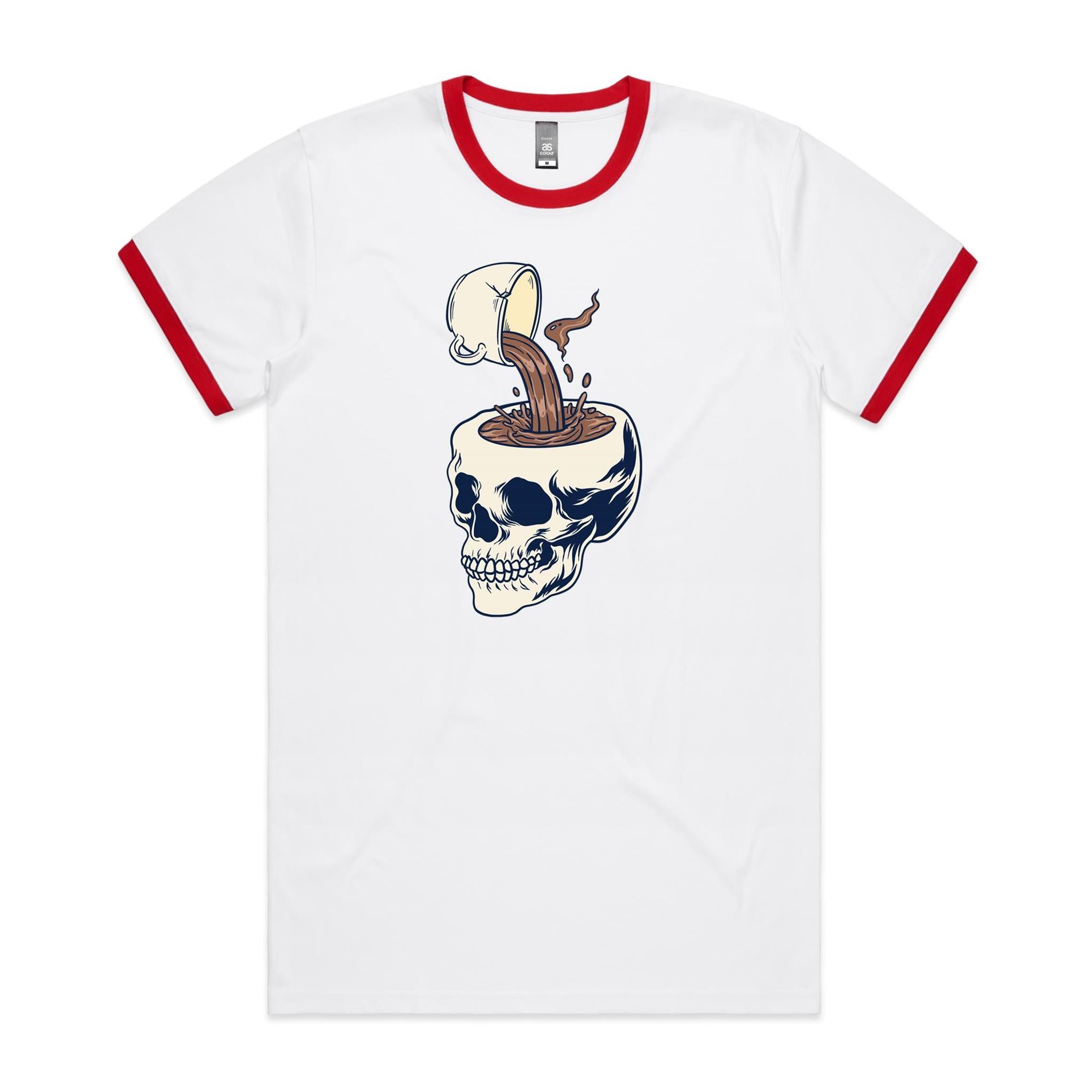 Coffee Skull - Staple Ringer Tee White Red Ringer T-Shirt Coffee Printed In Australia