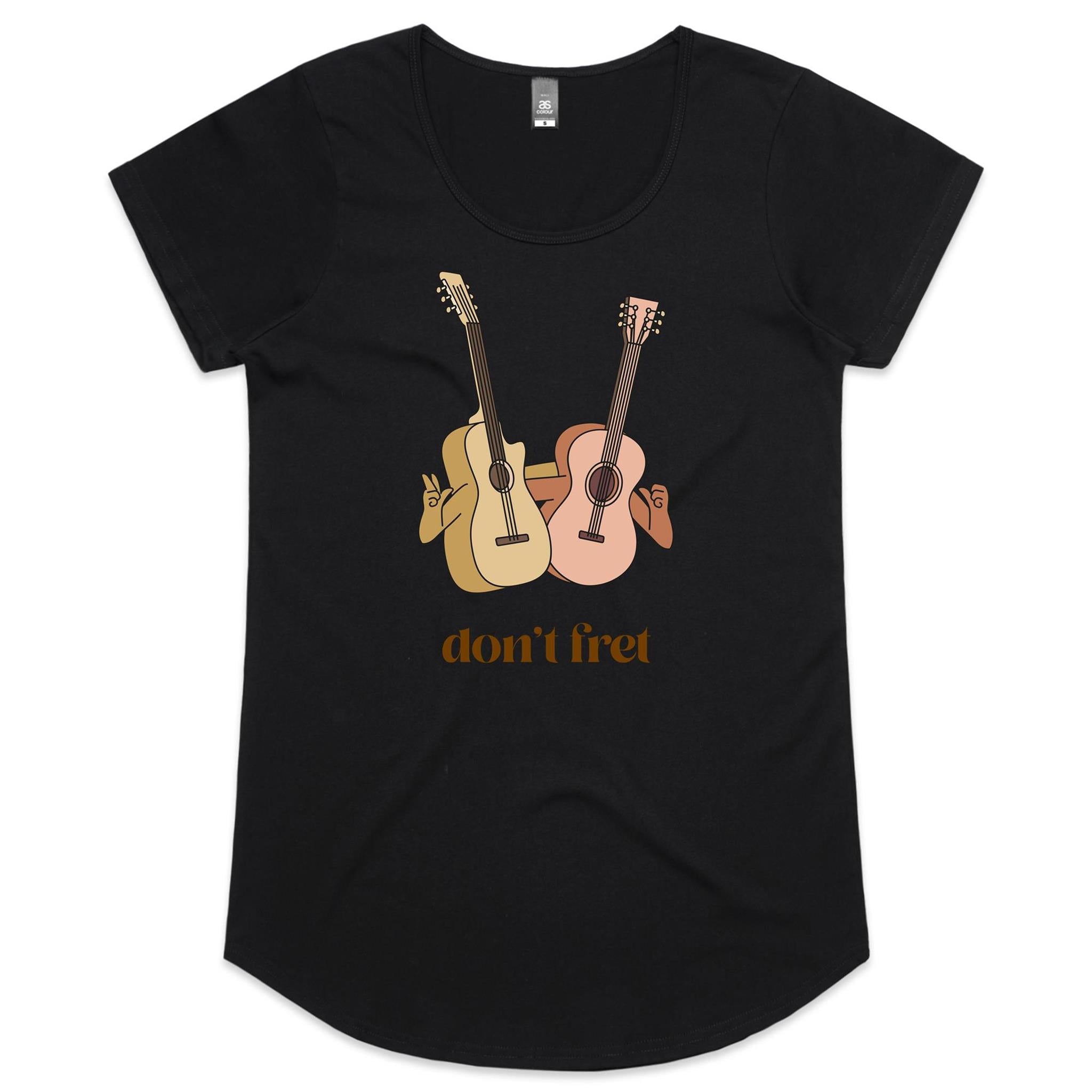 Don't Fret, Guitars - Womens Scoop Neck T-Shirt Black Womens Scoop Neck T-shirt Music Printed In Australia