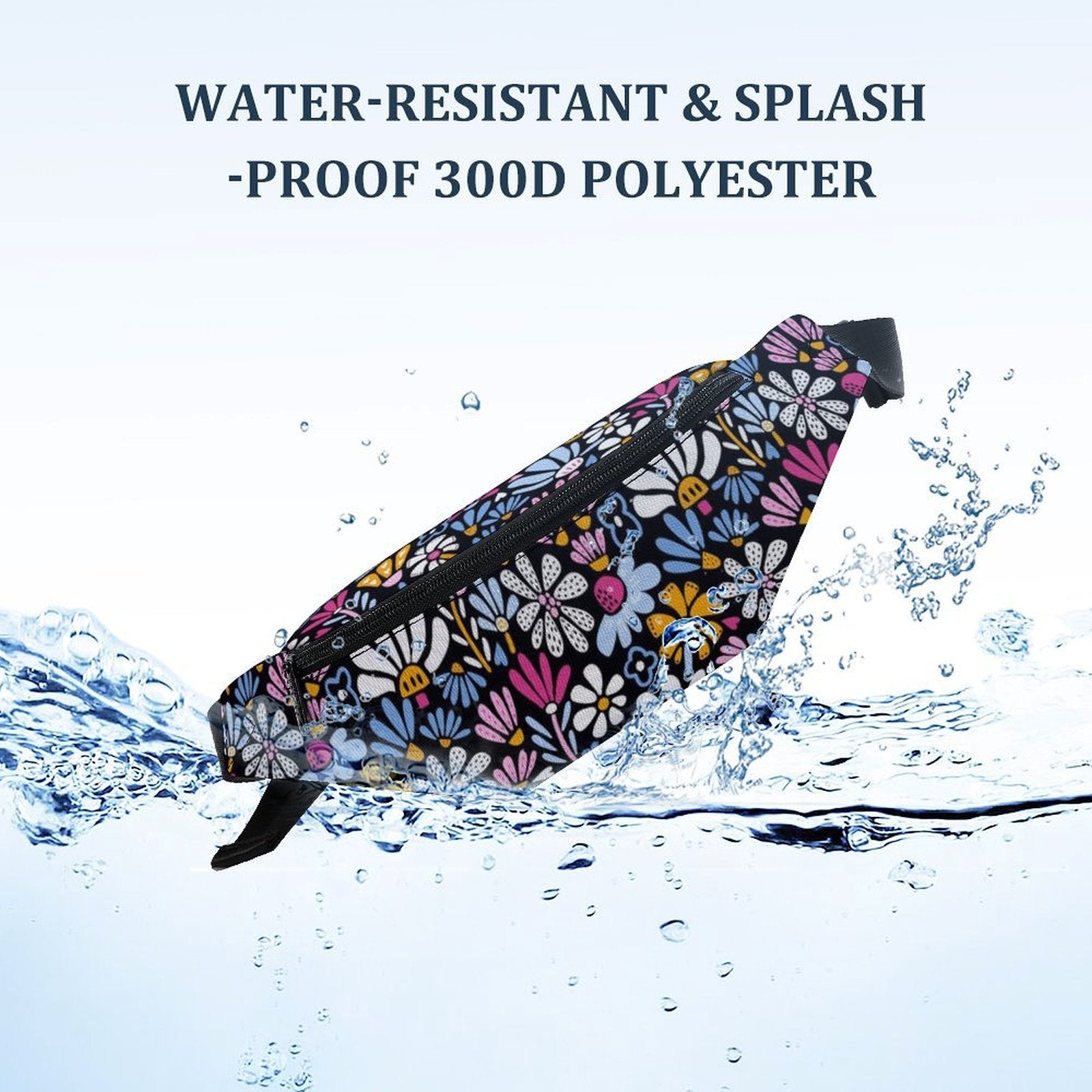 Graphic Flowers On Black - Bum Bag / Fanny Pack