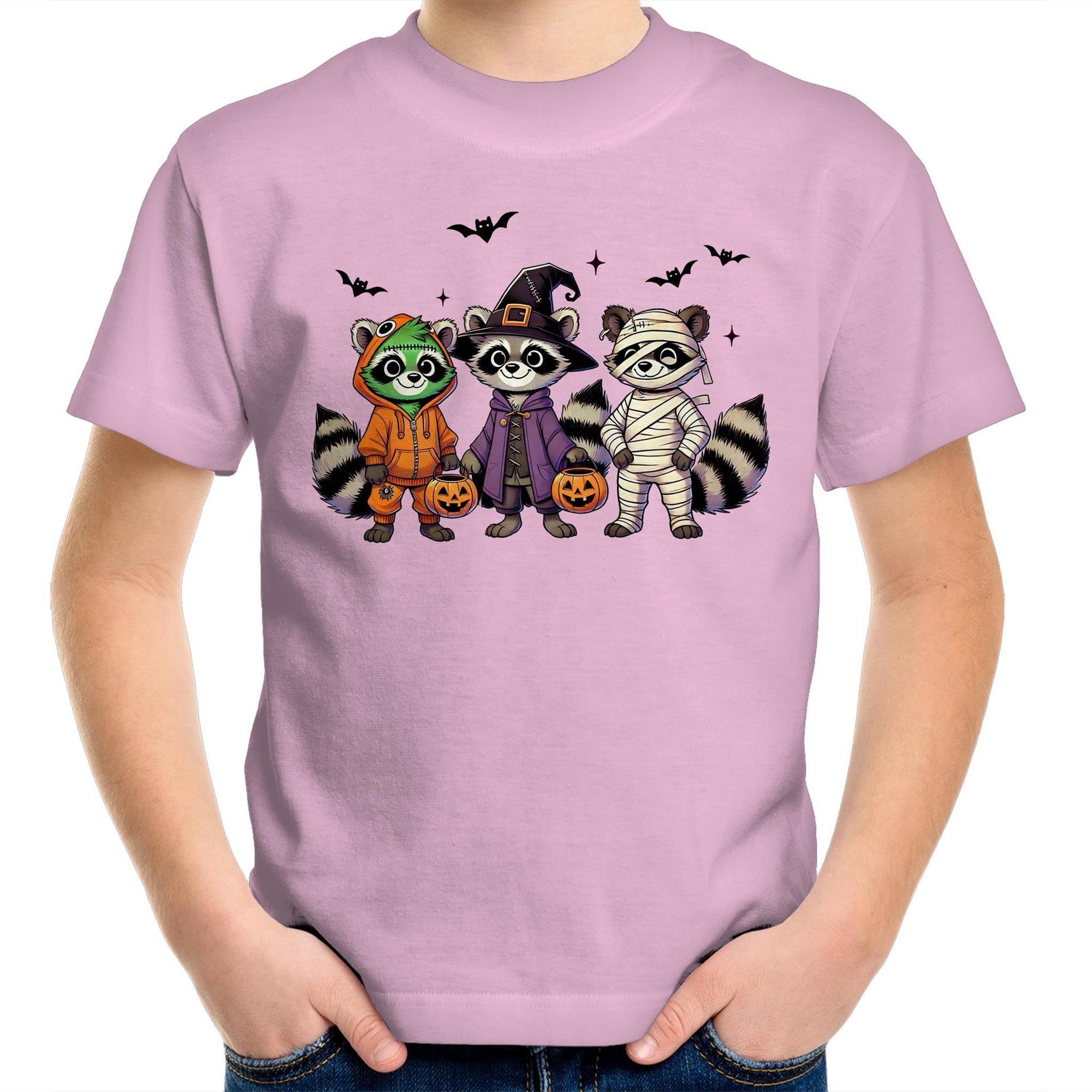 Halloween Raccoons - Kids Youth T-Shirt Pink Kids Youth T-shirt Halloween Printed In Australia