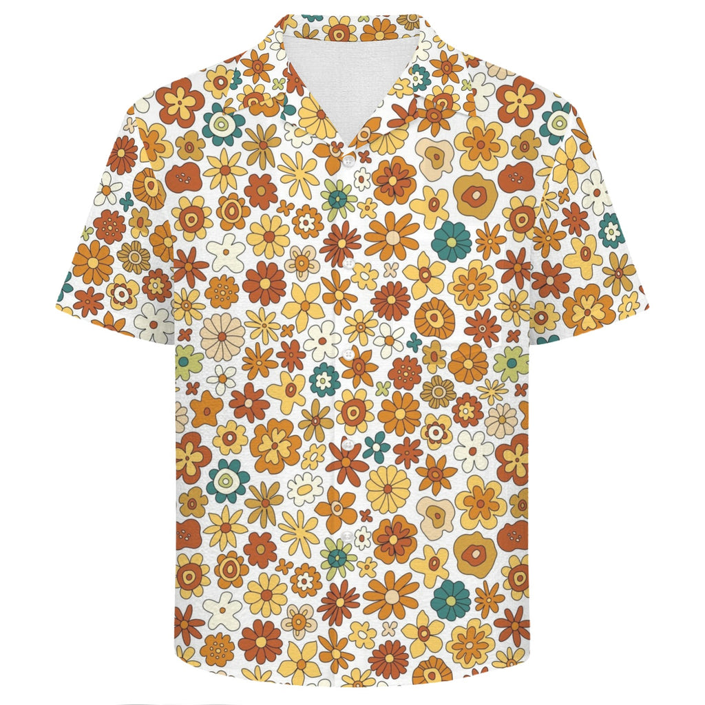 70's Style Floral Men's Crinkle Hawaiian Shirt