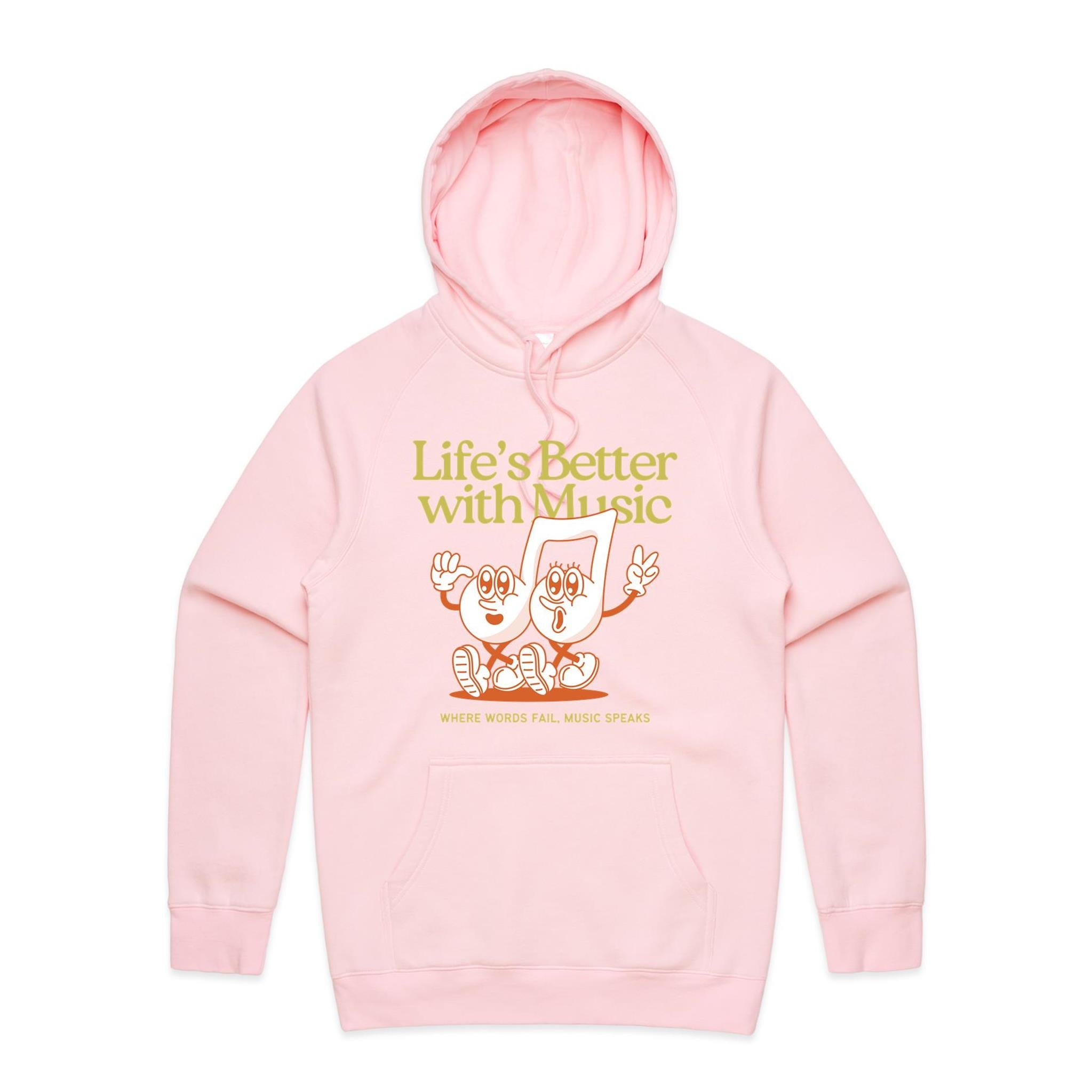 Life's Better With Music - Mens Hoodie Pink Mens Hoodie Music Printed In Australia