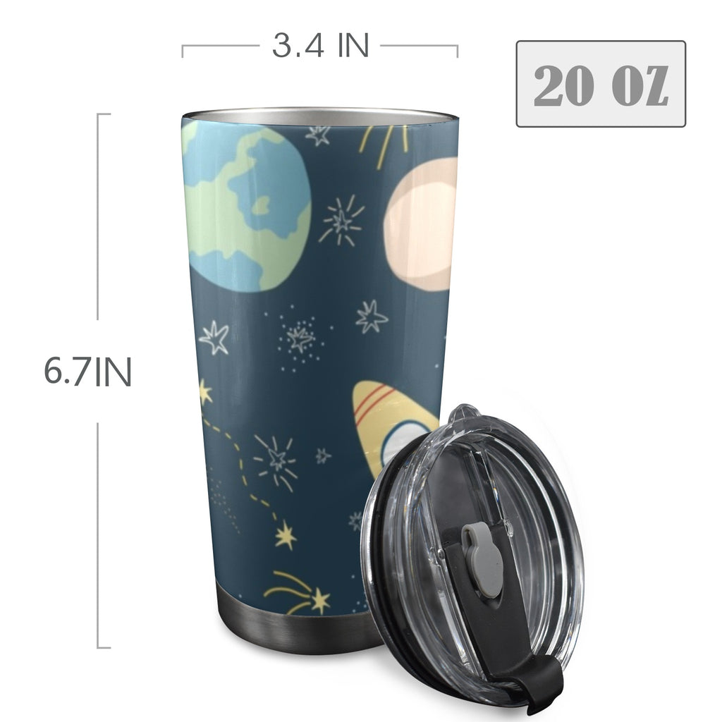 Rocket and Planets In Space - 20oz Mobile Tumbler with Lid (Black Lock) 20oz Travel Mug Printed Offshore Space