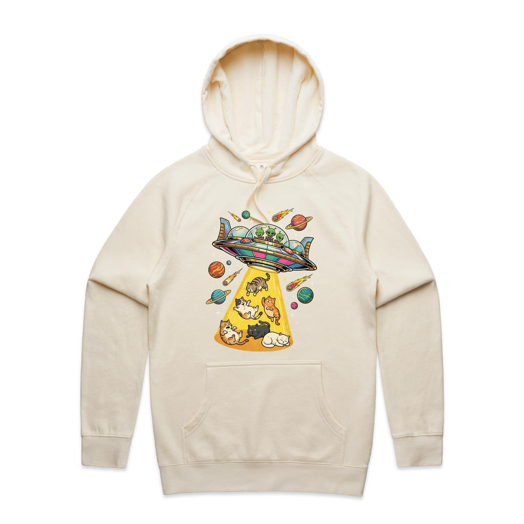 UFO Cat Abduction Men's AS Colour Hoodie Ecru Mens Hoodie animal Printed In Australia Sci Fi