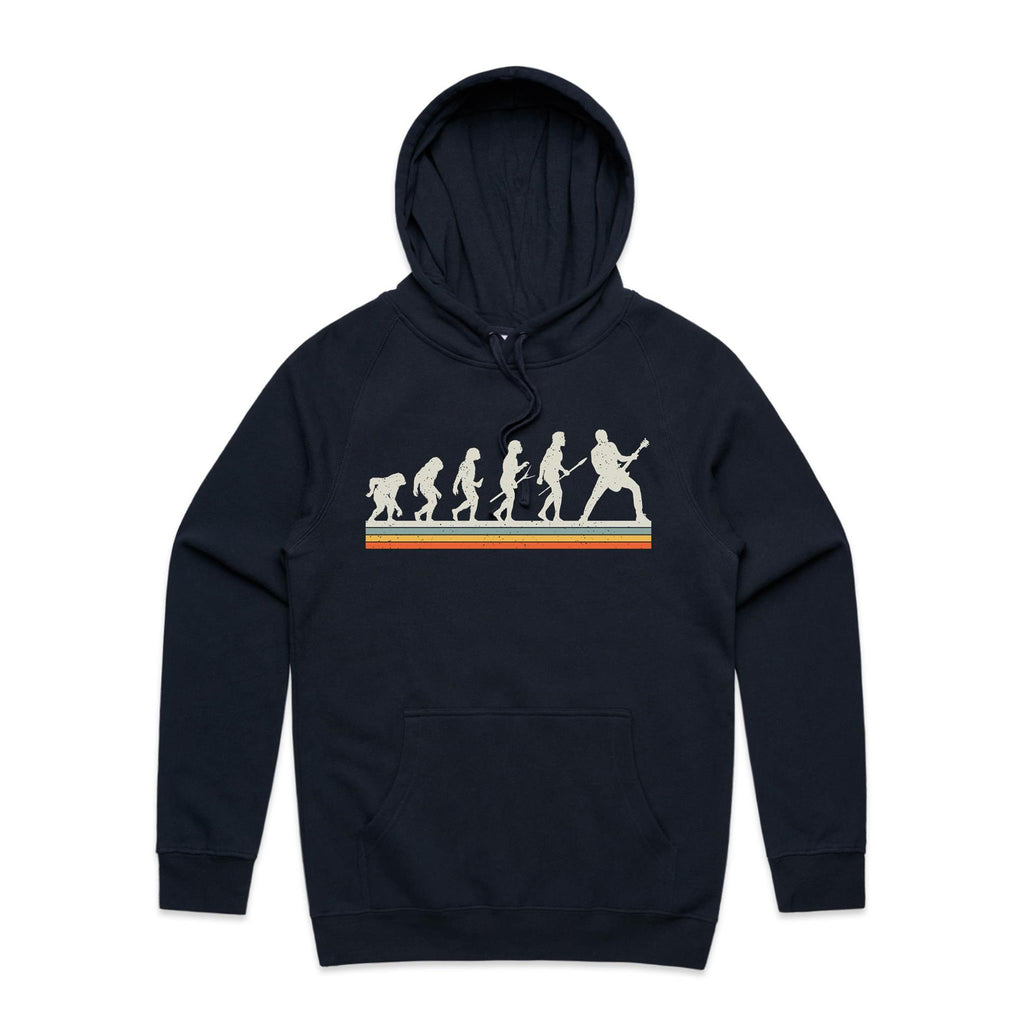 Guitar Player Evolution - Mens Hoodie Navy Mens Hoodie Music Printed In Australia