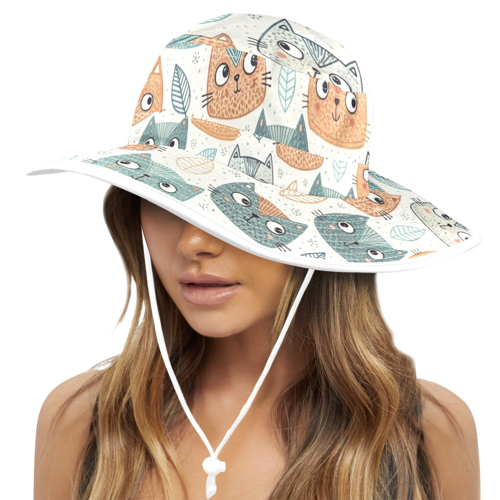 Cute Cat Faces Wide Brim Bucket Hat Wide Brim Bucket Hat animal Printed Offshore