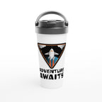 Adventure Awaits, Rocket Ship - White 15oz Stainless Steel Travel Mug Default Title Travel Mug Globally Fulfilled Space