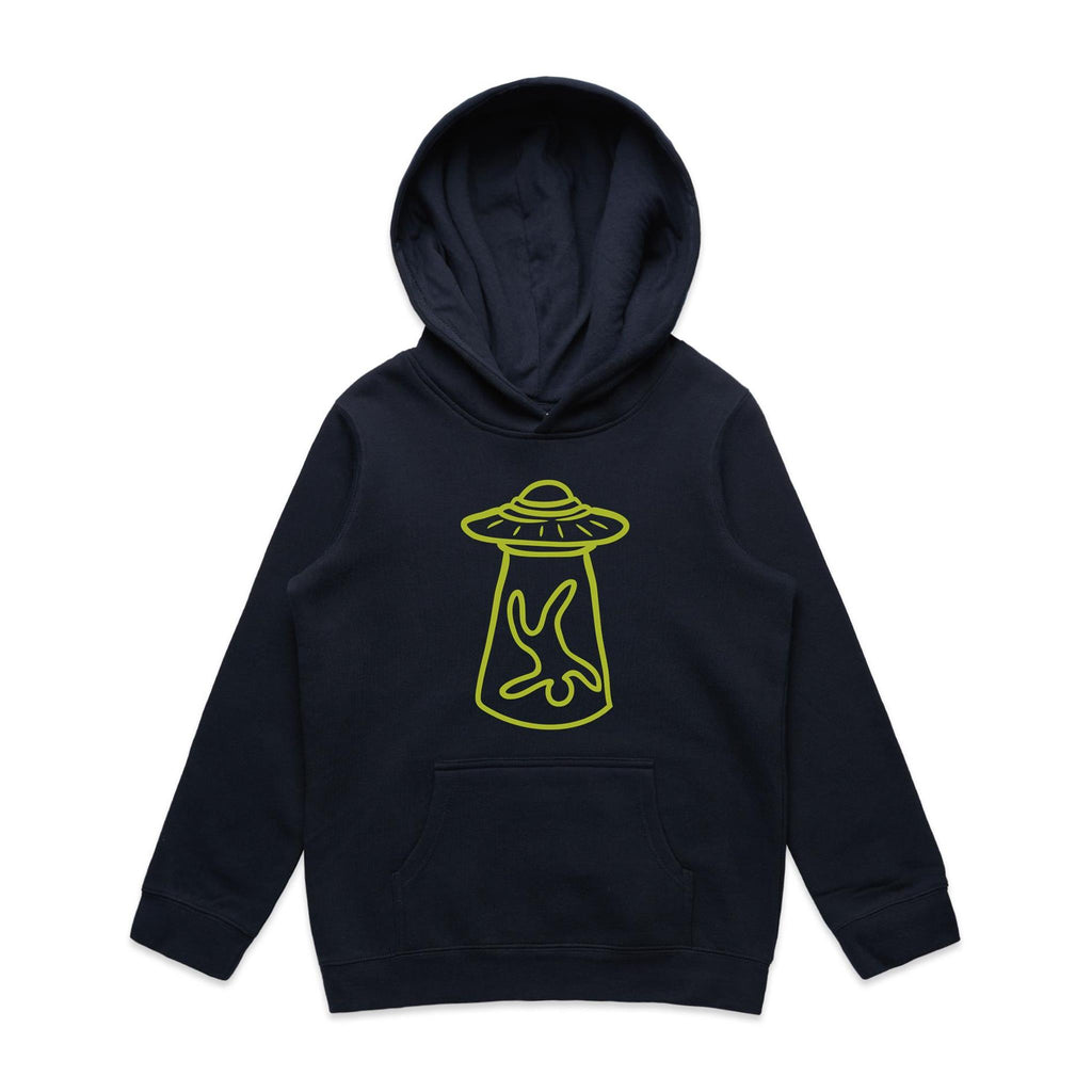 Alien Abduction, UFO - Kids Hoodie Navy Kids Hoodie Printed In Australia