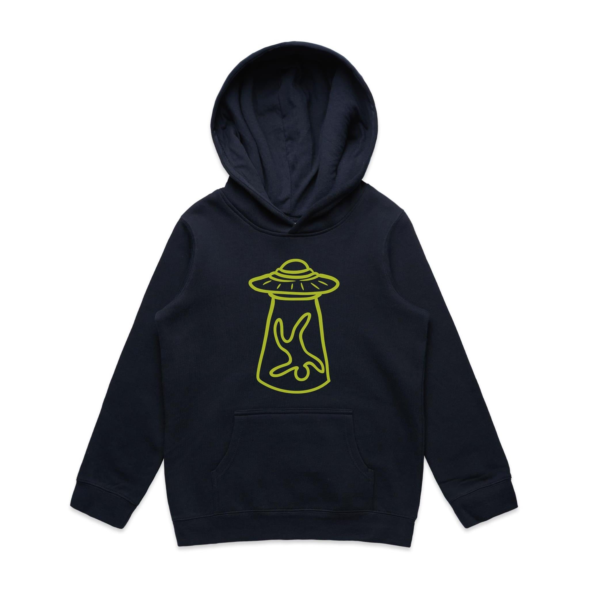 Alien Abduction, UFO - Kids Hoodie Navy Kids Hoodie Printed In Australia