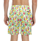 Tropical Flowers On White Men's Mid-Length Beach Shorts Men's Mid-Length Beach Shorts Plants Printed Offshore