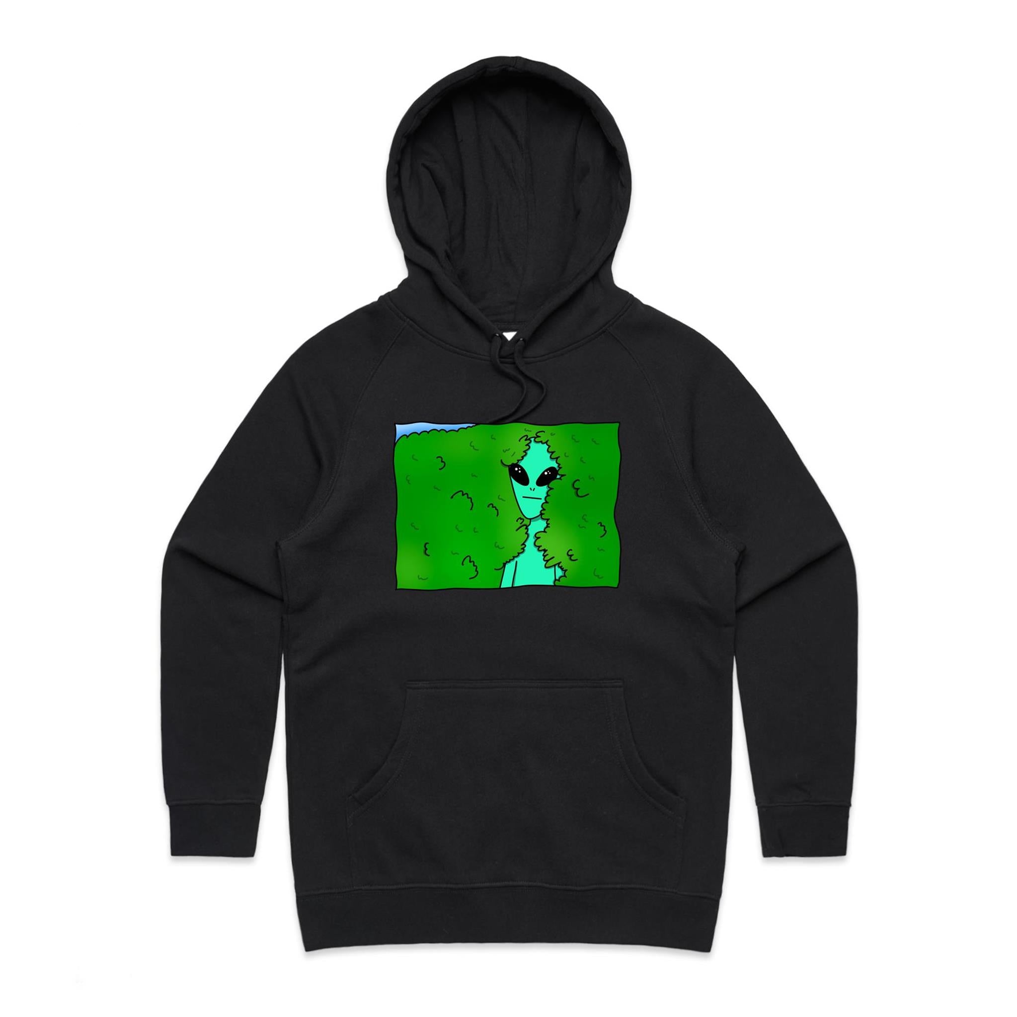 Alien Backing Into Hedge Meme - Womens Hoodie Black Womens Hoodie Printed In Australia Sci Fi